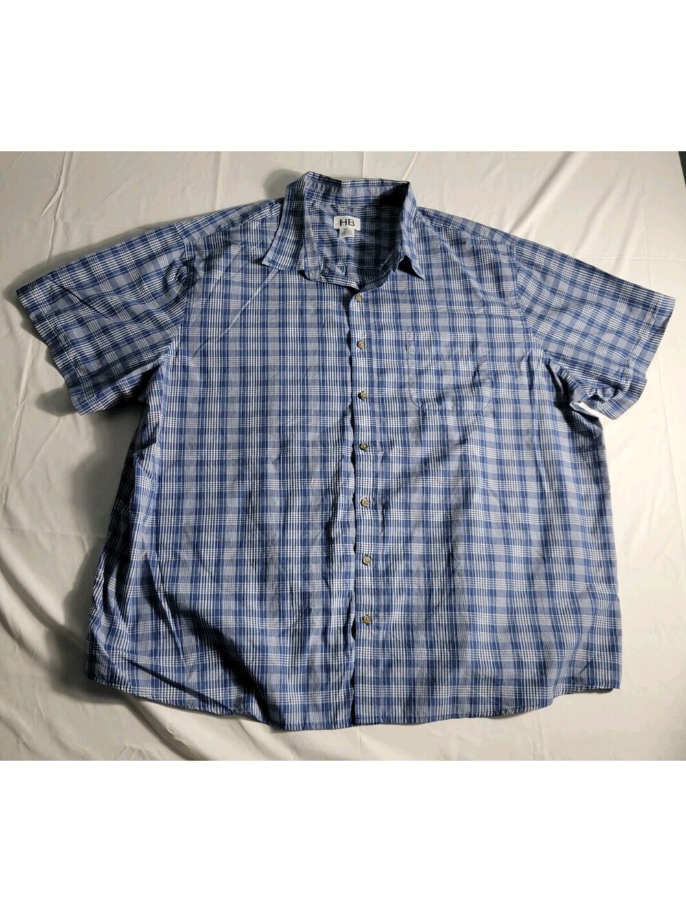 HB Harbor Bay Shirt Mens 3XL Blue Plaid Short Sleeve Button Down NWOT
